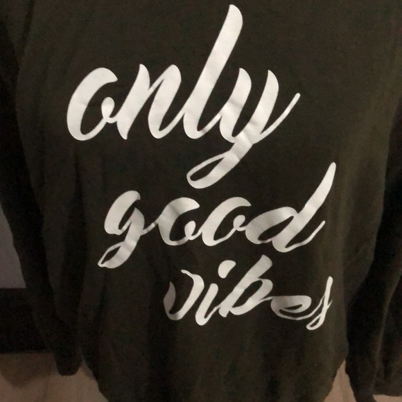 Olive Green 'Only Good Vibes' Sweatshirt - Picture 3 of 5